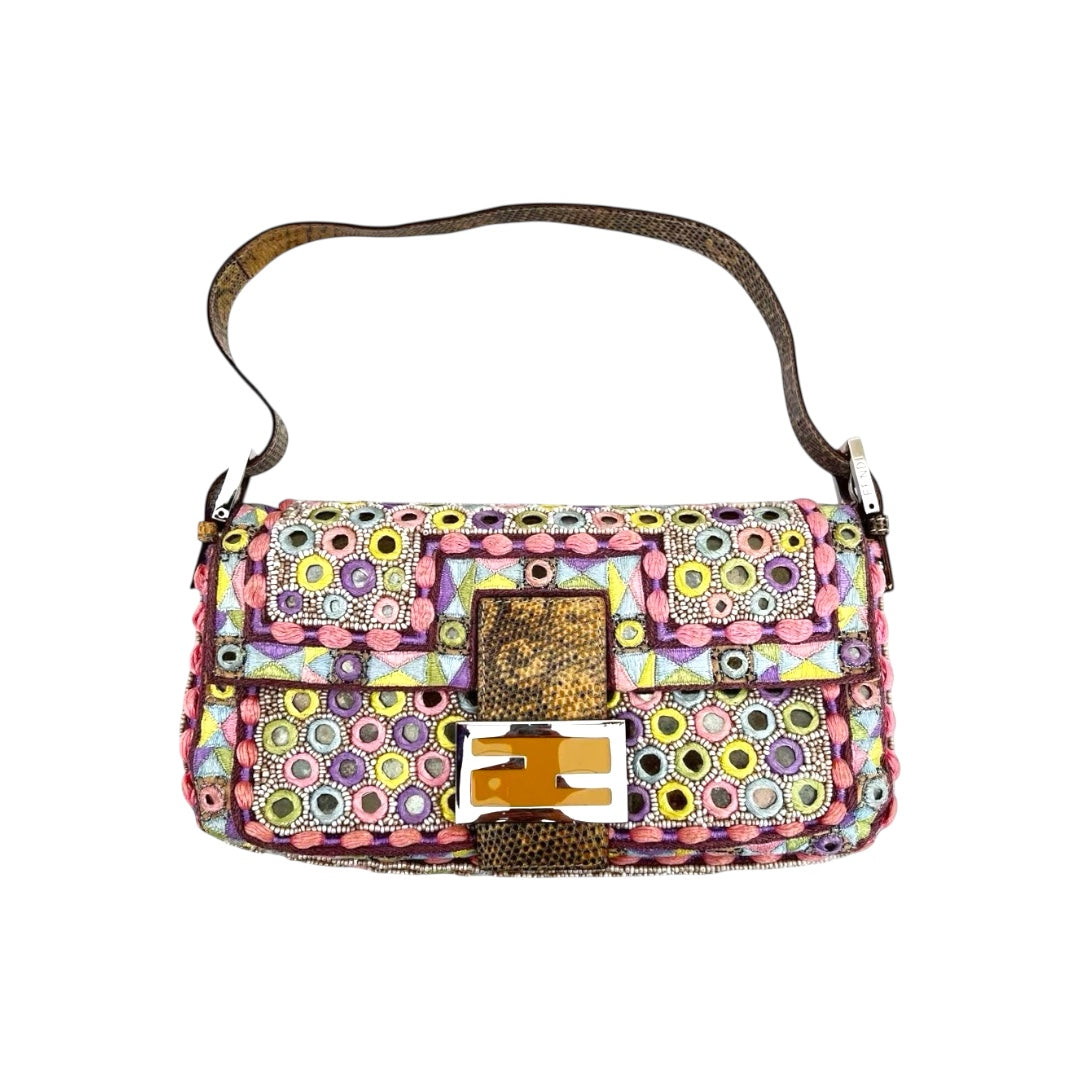 Fendi Baguette Multicolor mirror silver hardware shoulder bag